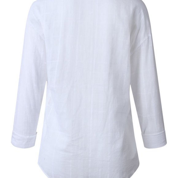 White Basic V-Neck Blouse - Picture 4 of 5